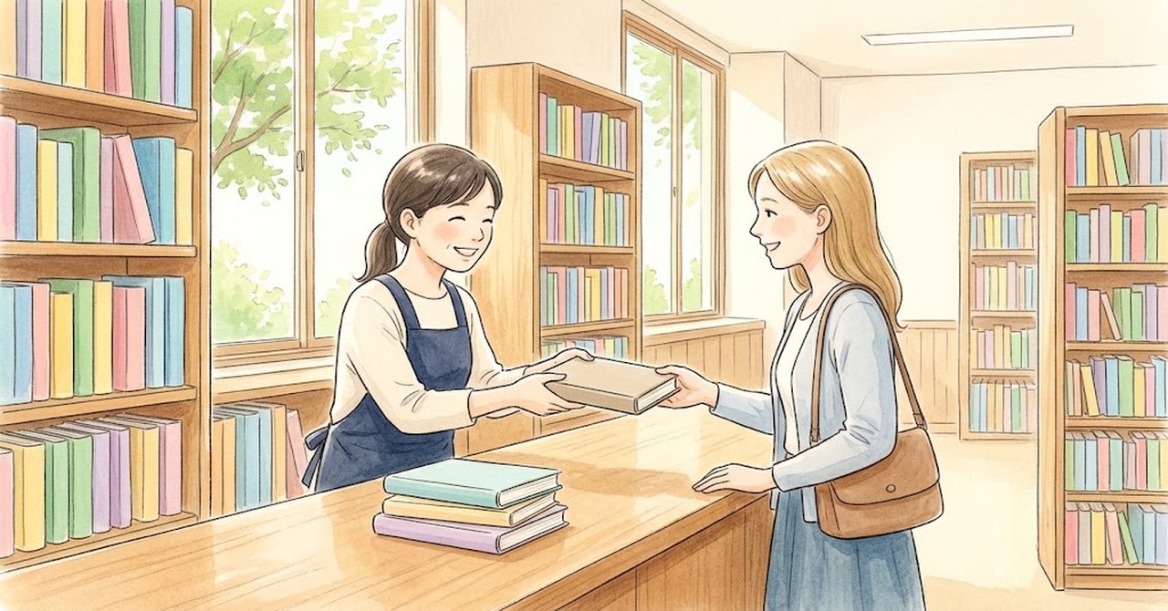 A person holding a book in front of library bookshelves