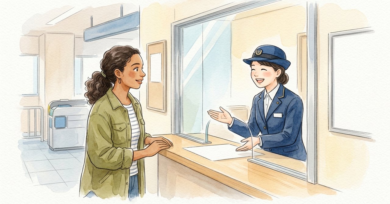 A person checking a smartphone near a station ticket gate